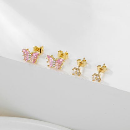 Simple Flower Butterfly Studs Copper Plating