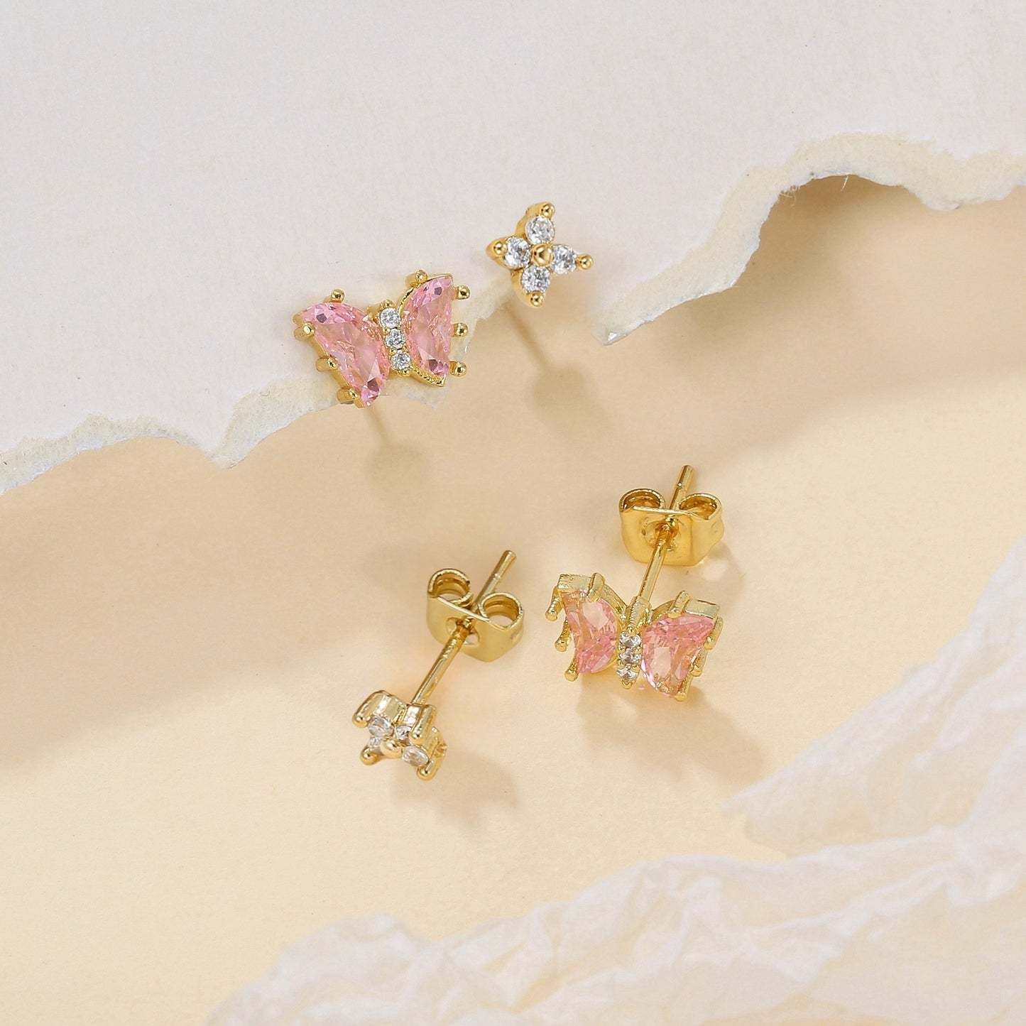 Simple Flower Butterfly Studs Copper Plating